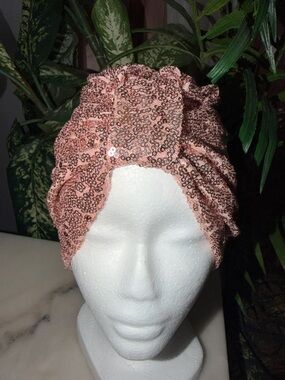 Shimmering Rose Gold Sequin Turban Hat